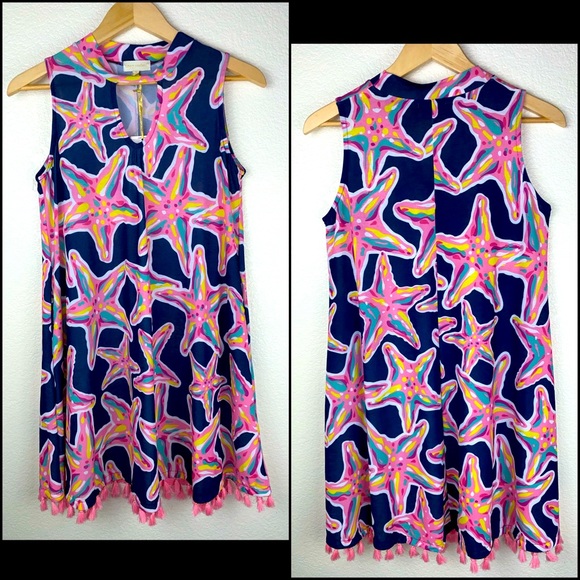 Simply Southern Starfish Print Tassel Sleeveless Swing Dress - Picture 2 of 9